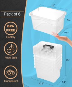 Alternative view of EOENVIVS Plastic Storage Bins with Lids 6 Packs. 7 Quart Storage Organizer Bins with Buckle-Up Latches and Handle. Stackable Storage Containers for Home Pantry Office Classroom Organization. Clear
